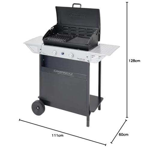 Campingaz Xpert 200 L Vario Barbacoa Gas, BBQ gas con 2 quemadores, 7.1kW de portencia, Parrila y Plancha de acero esmaltado , 2 Mesas laterales y Carro de acero
