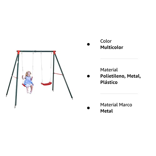 Outsunny Columpio Doble para Niños +3 Años con Soporte de Metal Juego de Columpio Infantil Cuerda Ajustable Exteriores Carga Máx. 40kg 239x156x180 cm Verde Rojo