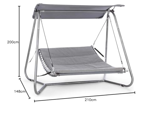 Blumfeldt Garden Grove - Cama mecedora, Con gran toldo, Armazón de acero pulverizado, Superficie de reposo de 148 x 200 cm, Funda extraíble y lavable, Tornillos de acero inoxidable, Pizarra