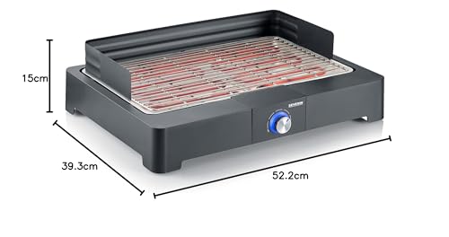 Severin Barbacoa de mesa con parrilla de acero inoxidable para interior y exterior, parrilla eléctrica con arranque rápido, mini barbacoa sin riesgo de quemaduras, negro, PG 8565