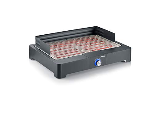 Severin Barbacoa de mesa con parrilla de acero inoxidable para interior y exterior, parrilla eléctrica con arranque rápido, mini barbacoa sin riesgo de quemaduras, negro, PG 8565