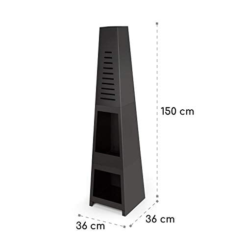 Blumfeldt Monument - Chimenea de Patio, Horno de terraza, Fuego Visible, Acero Inoxidable, Compartimento para leña, Antivuelco, Parrila para carbón y atizador, Negro