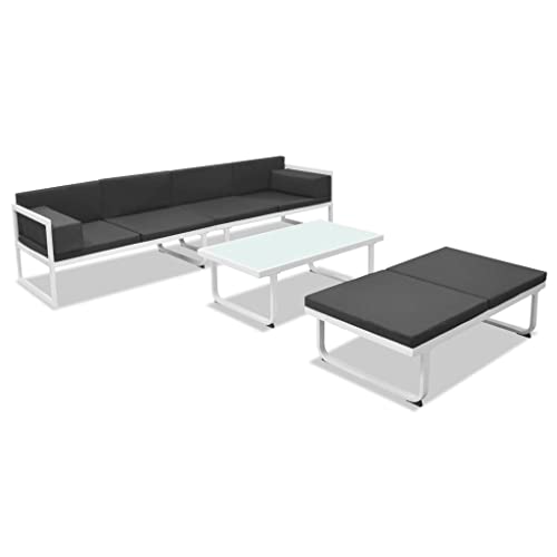 vidaXL Set Muebles Jardín 13 Pzas Aluminio Negro Blanco Sofá Mesa de Exterior
