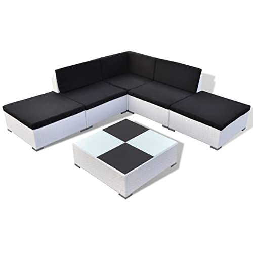 Deufre Muebles de Jardín Exterior 6 Piezas, Sofá Exterior, Conjunto de Jardín de Ratán, Muebles de Terraza,Sofa Jardin con Cojines para Terraza Balcón (Blanco)