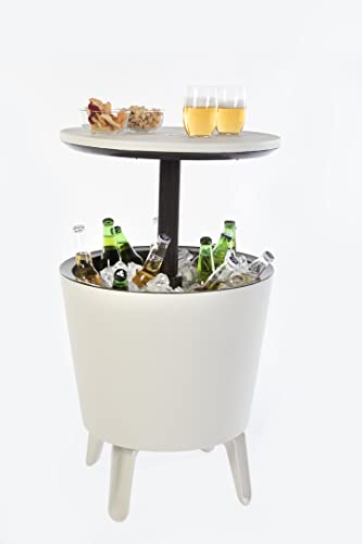 Keter, Cool Bar, Mesa Nevera para Exterior y Jardín iluminada, Color Blanco, Capacidad 30 L, 45 latas, De 52 x 42 x 52 cm