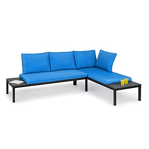 blumfeldt Cartagena Lounger - Bancos de jardín, Set: 2 biplazas + Mesa, 2 Cojines, 4 Cojines, Modular, Mobiliario de 4 a 6 Personas, sillón para 2 Personas, Acero, Poliéster, Azul