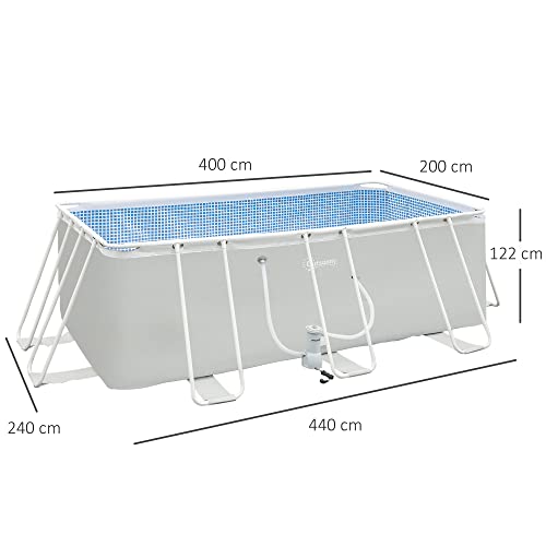 Outsunny Piscina Desmontable 440x240x122 cm Piscina Rectangular de Exterior con Depuradora de Cartucho 4,000 L/H y Marco de Acero 9760 L Gris