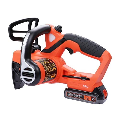 BLACK+DECKER Motosierra a Batería 18V, Batería de litio 2Ah, Espada 20cm, Velocidad Cadena 3,1m/s, Hasta 200 Cortes por Carga, para Poda y Leña - GKC1820L20-QW