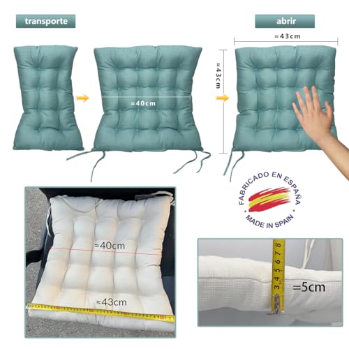 Tesosy Pack 2 Cojines para Sillas, Cojín Decorativo de Asiento(40+ -2cm) x 5cm con Correas de Sujeción, Asiento Imitacionde Lino, Ideal para la Decoración de Jardín, Beige