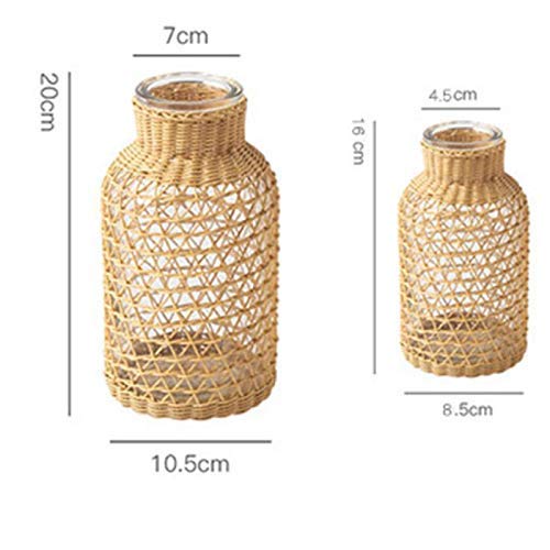 Tiamu Jarrón de Cristal, Vases de Cristal Jarrón Decoracion, de Paja Antideslizante para de Estar/Cocina/Mesa/Oficina/Boda/(10,5 x 20 x 7 cm)