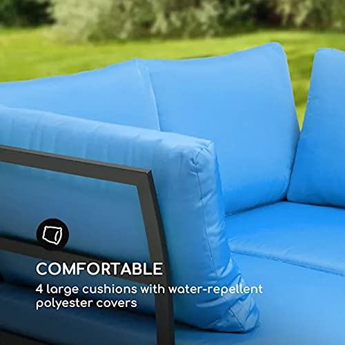 blumfeldt Cartagena Lounger - Bancos de jardín, Set: 2 biplazas + Mesa, 2 Cojines, 4 Cojines, Modular, Mobiliario de 4 a 6 Personas, sillón para 2 Personas, Acero, Poliéster, Azul