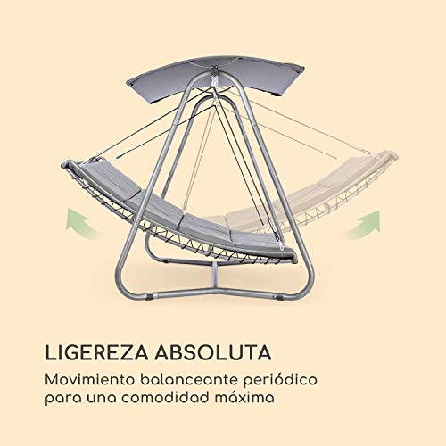 Blumfeldt Garden Grove - Cama mecedora, Con gran toldo, Armazón de acero pulverizado, Superficie de reposo de 148 x 200 cm, Funda extraíble y lavable, Tornillos de acero inoxidable, Pizarra