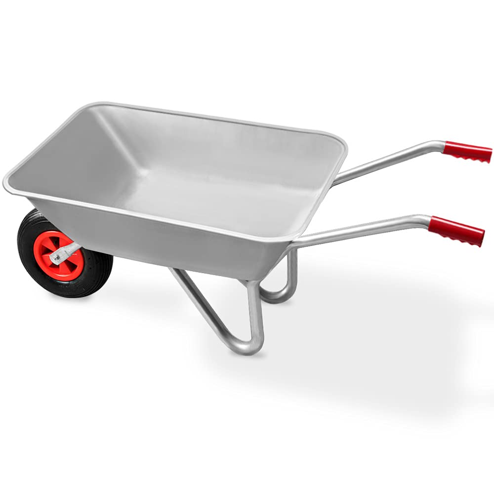 GARDEBRUK® Carretilla de Obra Acero Galvanizado Carga 100Kg 80L Herramienta para Jardinería Construcción