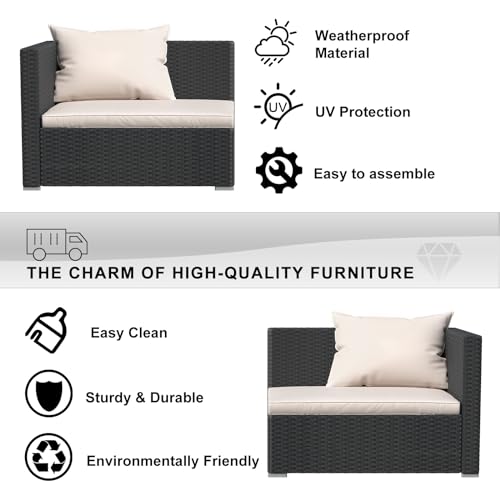 bigzzia - Juego de 5 Muebles de Patio, sofá seccional para Todo Tipo de Clima, Tejido Manual, Mimbre y ratán, Juego de conversación para Patio con cojín y Mesa de Vidrio