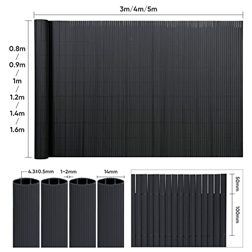 Sekey Estera de PVC, Valla Pantalla, Protección Visual Privacidad, Valla de Plástico Decorativa para Jardín Balcón Terraza, Resistente a la Intemperie, con Bridas, 90 x 300 cm, Antracita
