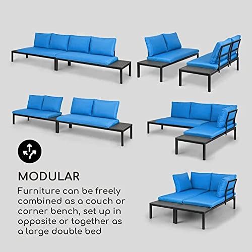 blumfeldt Cartagena Lounger - Bancos de jardín, Set: 2 biplazas + Mesa, 2 Cojines, 4 Cojines, Modular, Mobiliario de 4 a 6 Personas, sillón para 2 Personas, Acero, Poliéster, Azul