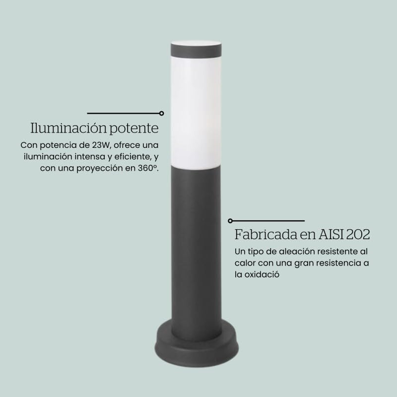 FORLIGHT Koral Baliza Exterior para Jardín Resistente al Agua IP55. Poste de Luz para Sendero y Camino. Lámpara Bolardo de Acero Inoxidable Gris Urbano 23W. Farolillo Moderno Zonas de Paso