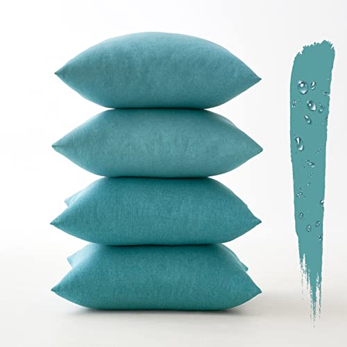 MIULEE Funda de Cojines Exterior Impermeable Fundas de Almohada Sofa Decorativo Lino de Imitación Duradero Cremallera Oculta para Jardin Terraza Salon Silla Cama Oficina 45x45cm 4 Piezas Azul Claro