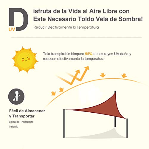 Toldo Vela 3x3x3m Triangulo Color Rojo Sombrilla Parasol Terraza Jardin Camping