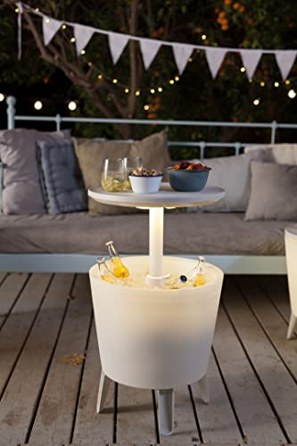 Keter, Cool Bar, Mesa Nevera para Exterior y Jardín iluminada, Color Blanco, Capacidad 30 L, 45 latas, De 52 x 42 x 52 cm