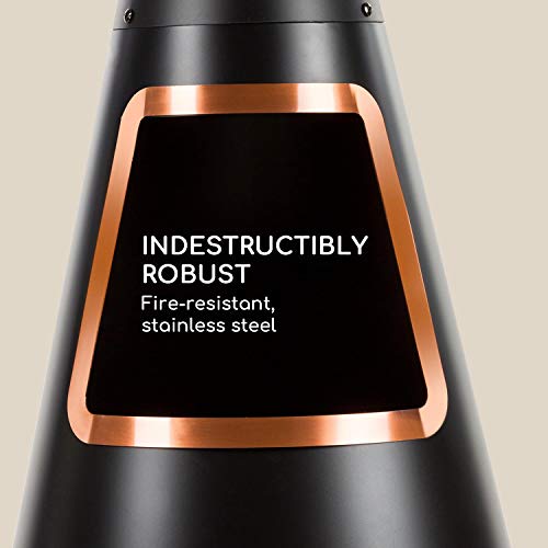 blumfeldt Volantis Cupric - Chimenea de Patio, Horno de terraza, FireView, Acero, Inoxidable, Diseño Moderno con Partes en Cobre, Estable, Antivuelco, Parrila para carbón y atizador, Negro