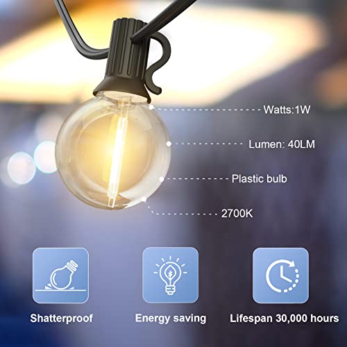 GLUROO 15M Guirnaldas Luminosas de Exterior, Cadena de Luces Exterior con 26 Bombillas E12 de Plástico Inastillable G40, Impermeable IP45 Guirnaldas Luces LED para de Jardines Patios Bares Fiestas