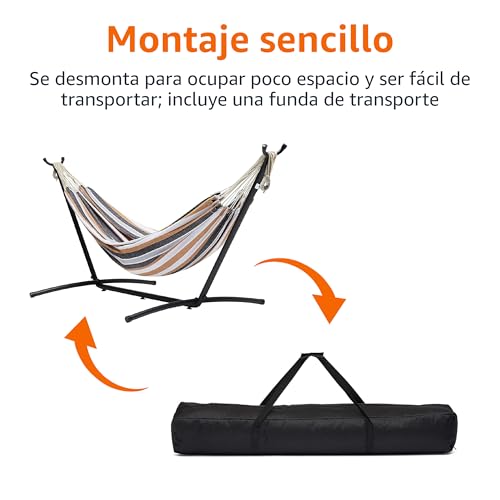 Amazon Basics - medianas Hamaca de tela con soporte, Abigarrado, 300 x 117 x 100 cm