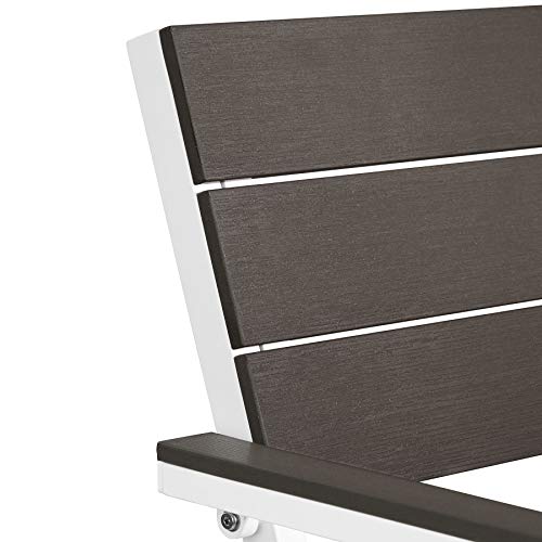 TecTake® Banco de Jardín Moderno para Dos Personas, Estructura de Aluminio Resistente, Banco Jardin, Asiento de Poliestireno Efecto Madera, Ideal para Patio y Terraza Exterior - Oscuro/Blanco