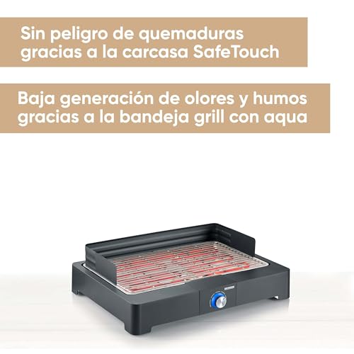 Severin Barbacoa de mesa con parrilla de acero inoxidable para interior y exterior, parrilla eléctrica con arranque rápido, mini barbacoa sin riesgo de quemaduras, negro, PG 8565