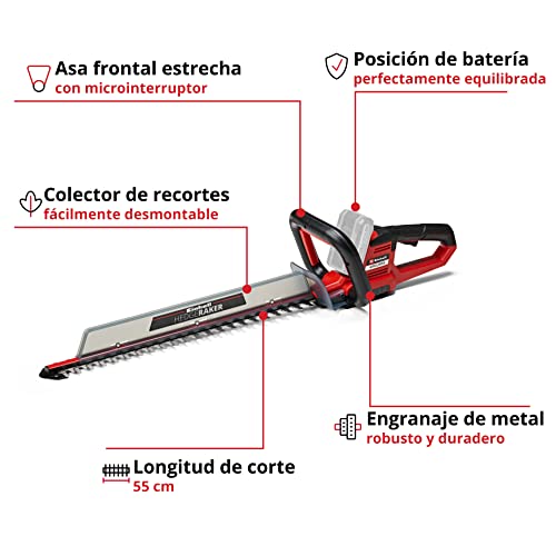 Einhell Cortasetos con batería ARCURRA 18/55 Power X-Change (18 V, 55 cm de longitud de corte, 18 mm distancia entre dientes, colector de recortes, asa frontal estrecha, sín batería)