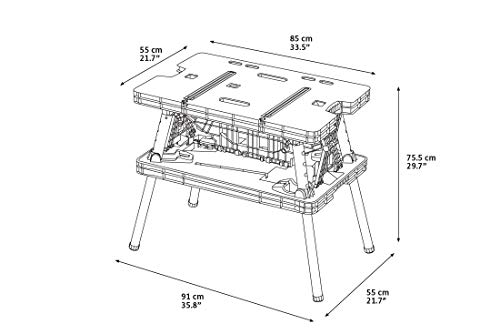Keter- Mesa de herramientas plegable; 85 x 55,5 x 11,2 cm (cerrado) - 91 x 55,5 x 75,5 cm (abierto); Resistencia 450 Kg; Color negro