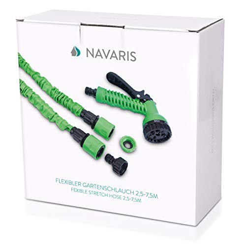 Navaris Manguera de jardín Extensible - Flexible Manguera de 7.5M con 7 Funciones de riego - para regar o Lavar el Coche con Agua a presión