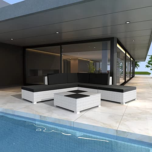 Deufre Muebles de Jardín Exterior 6 Piezas, Sofá Exterior, Conjunto de Jardín de Ratán, Muebles de Terraza,Sofa Jardin con Cojines para Terraza Balcón (Blanco)