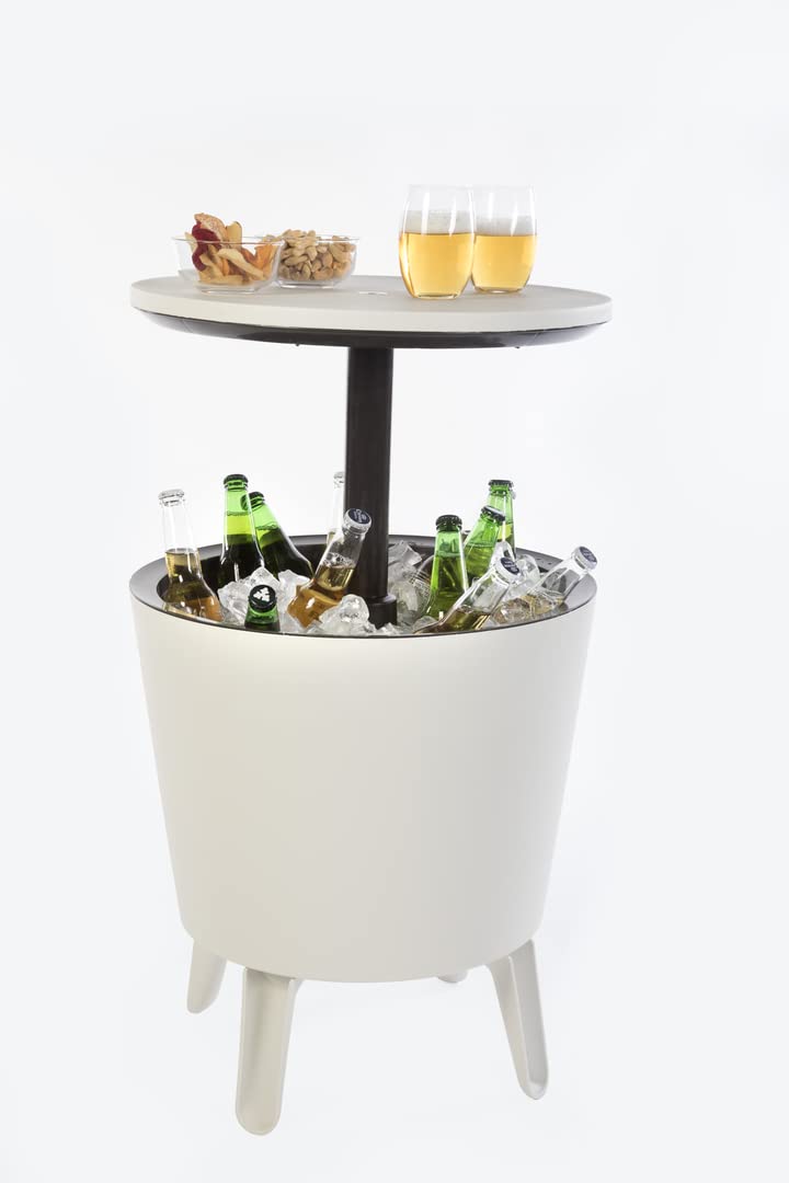 Keter, Cool Bar, Mesa Nevera para Exterior y Jardín iluminada, Color Blanco, Capacidad 30 L, 45 latas, De 52 x 42 x 52 cm