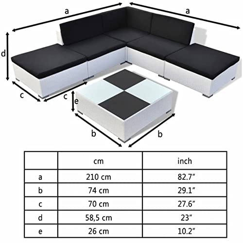 Deufre Muebles de Jardín Exterior 6 Piezas, Sofá Exterior, Conjunto de Jardín de Ratán, Muebles de Terraza,Sofa Jardin con Cojines para Terraza Balcón (Blanco)