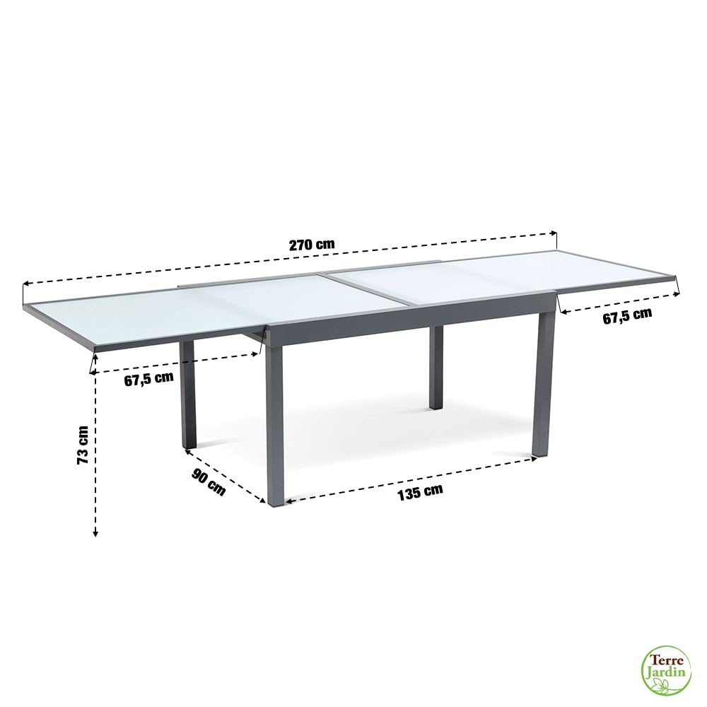TERRE JARDIN Mesa de jardín Extensible de Vidrio con 4 sillas