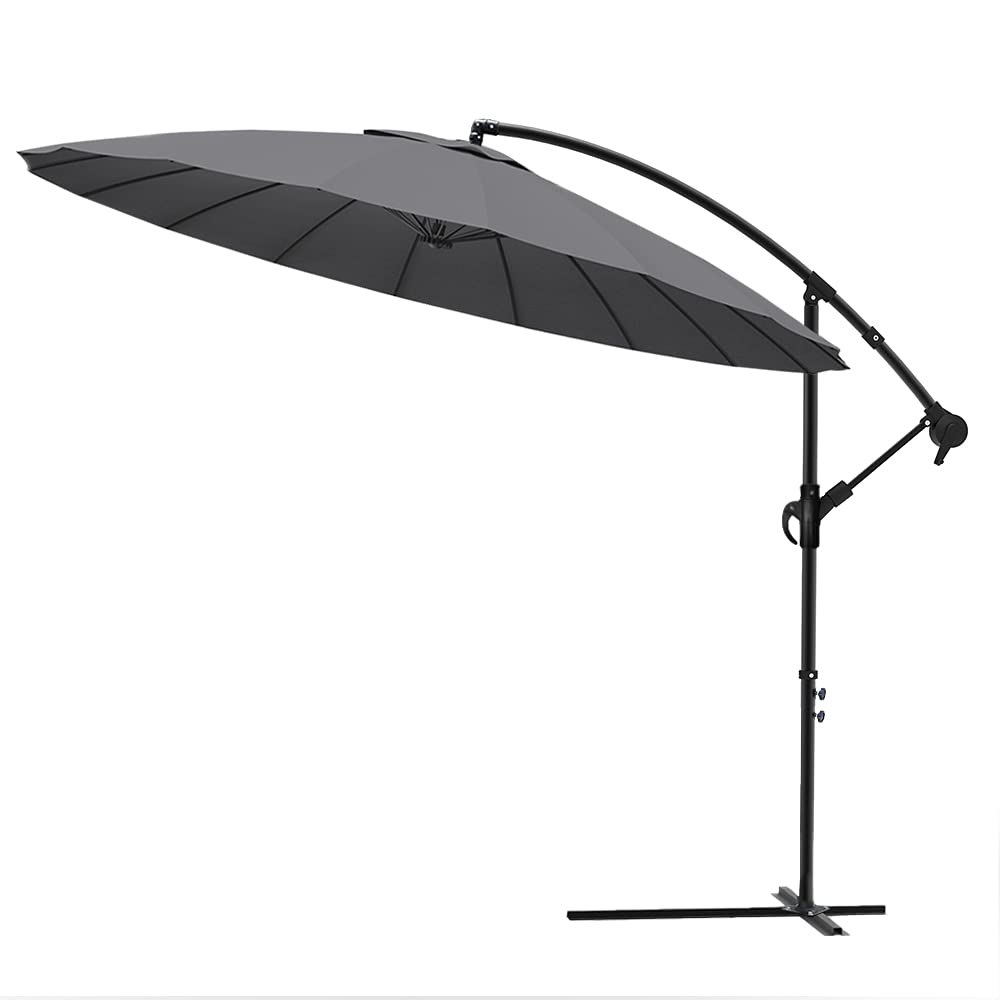 VOUNOT 300 cm Shanghai Parasol Excentrico, Sombrilla Jardín con Manivela y Funda Protectora Protección UV, Gris