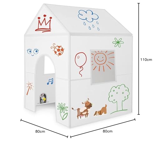 ImagiNew Playhome - Casita Infantil Exterior y Interior para Pintar y borrar - Jardin - Casa Montessori Juguetes niños 3- 7 años Tipi Juegos Realo niña y niño
