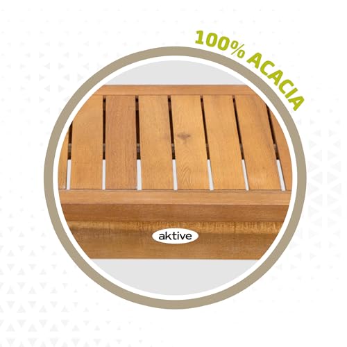 Aktive 61001 - Conjunto muebles de jardín, Conjunto muebles de madera, Muebles jardín, 1 mesa, 2 sillas, 1 banco, cojines color beige, Madera de acacia