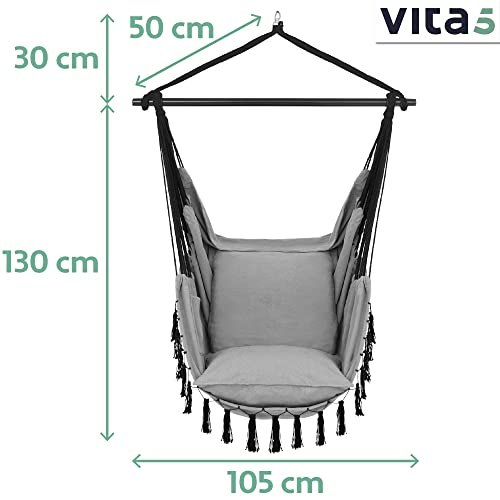 VITA5 Poltrona Sospesa da Giardino per Rilassarsi - Sedia a Dondolo da Appendere Resistente e Sicura - Amaca Appesa da Interno Adatta a Ogni Arredamento - Facile da Montare - Imbottitura Comoda