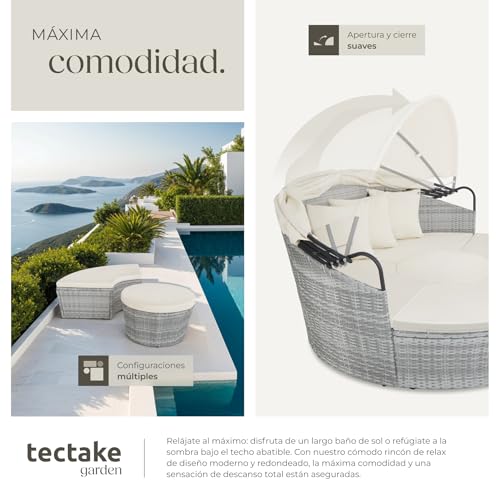 TecTake® Isla de Ratán con Cojines, Conjunto Jardín con Toldo Corredizo Plegable, Muebles Jardín Exterior con Estructura en Acero y Resistente a la Intemperie, Conjunto Terraza Combinable - Gris Claro