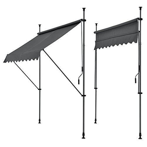 pro.tec Toldo Retráctil Stem Toldos Exterior Terraza Balcón Ajustable en Altura Manual Resistente Protector de Sol Sin Taladrar Acero/Poliéster 150 x 120 x 220-309 cm - Gris