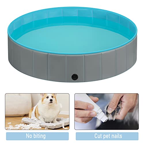 EUGAD Piscina para Perros Portátil Piscina para Mascotas Gatos Bañera Plegable para Perros Grande Antideslizante con PVC Natación Piscina para Mascotas Gris Claro 160x30cm