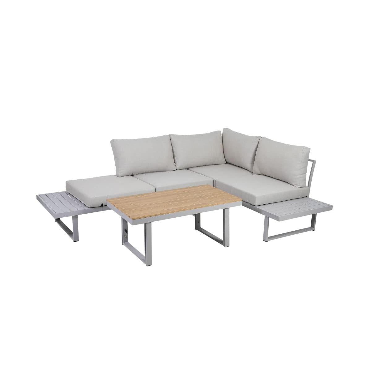 Greemotion Conjunto Muebles de Jardín Aruba 3 Piezas, Juego de Sofá Esquinero de Aluminio para 4 Personas con Mesa, Cojines Incluidos, Gris