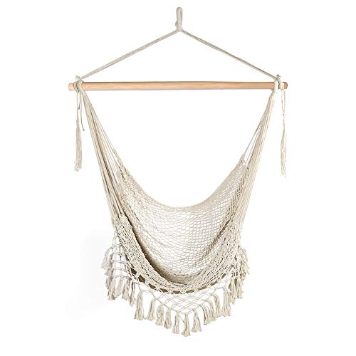 Chihee - Silla de Hamaca para Colgar con Cuerda de algodón Hilado Suave, Barra separadora de Madera Dura, Asiento Ancho de Encaje Columpio Interior Exterior