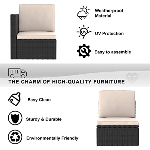 bigzzia - Juego de 5 Muebles de Patio, sofá seccional para Todo Tipo de Clima, Tejido Manual, Mimbre y ratán, Juego de conversación para Patio con cojín y Mesa de Vidrio