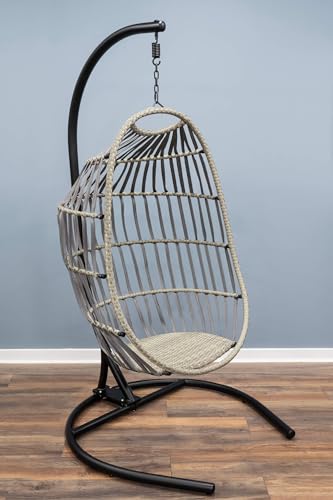 SH&G - Silla plegable de ratán para colgar huevos, silla colgante de acero, cesta acolchada de mimbre para huevos, asiento y soporte