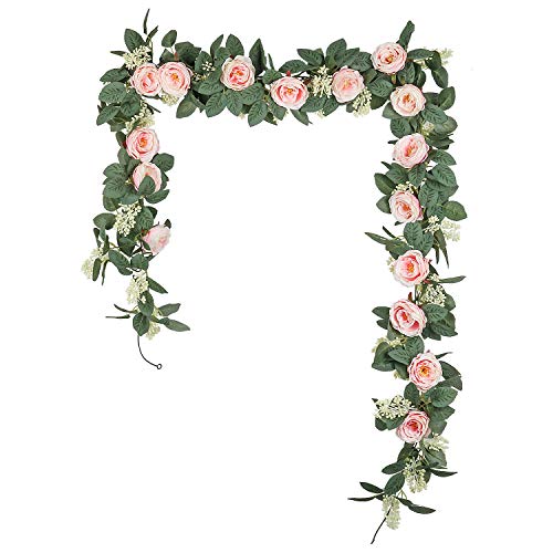 U'Artlines Juego de 2 (4,0m en Total) Guirnalda de Rosas Artificiales Flores Colgantes Guirnalda Flores y Plantas Artificiales para la Decoración del Jardín de la Boda del Hotel(Rosa)