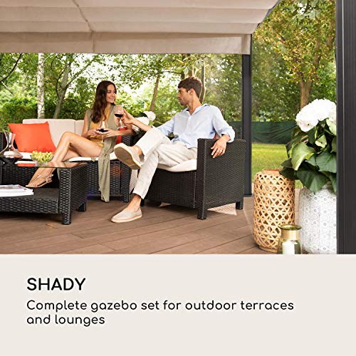 Blumfeldt Pergola Impermeable con Techo Retráctil, Cenador Estable con Laterales Metálica con Estructura de Aluminio y protección UV, Carpa Jardín, Techo Exterior y Laterales de Poliéster 3x4 m