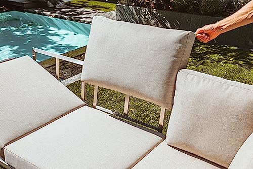 Greemotion Conjunto Muebles de Jardín Sydney 4 Piezas, Juego de Sofá Esquinero de Acero Inoxidable Cepillado para 5 Personas con Mesa, Cojines Incluidos, Plateado